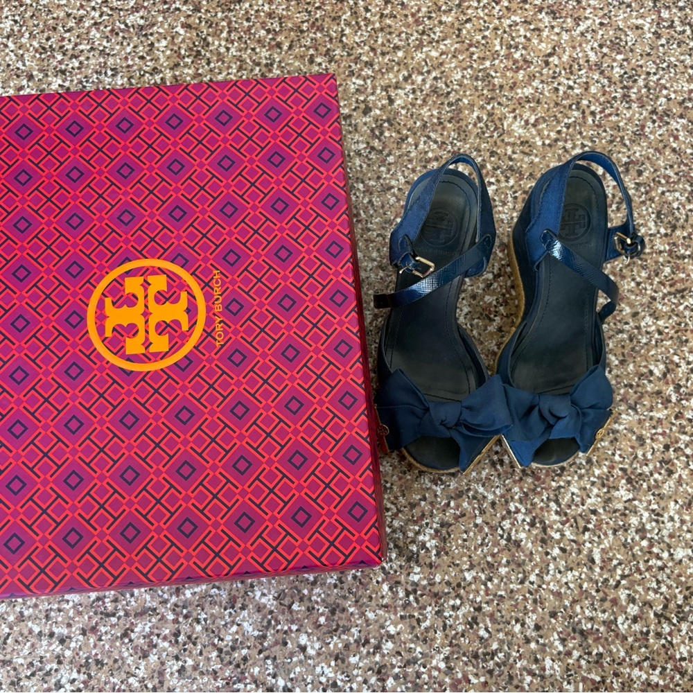 Tory Burch Dark Blue Bow Sandals